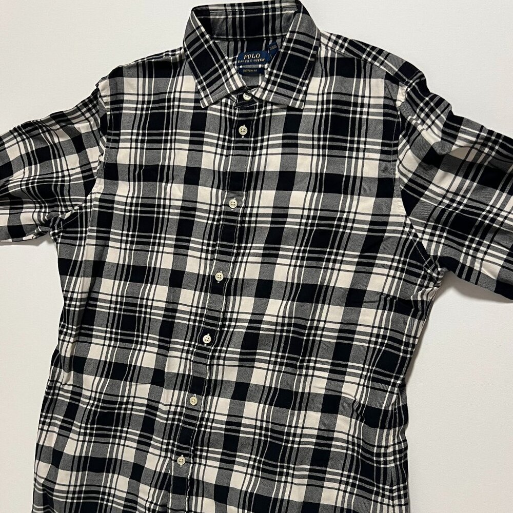 Polo Ralph Lauren Flannel Shirt Long Sleeve Button Black White Men's size XL